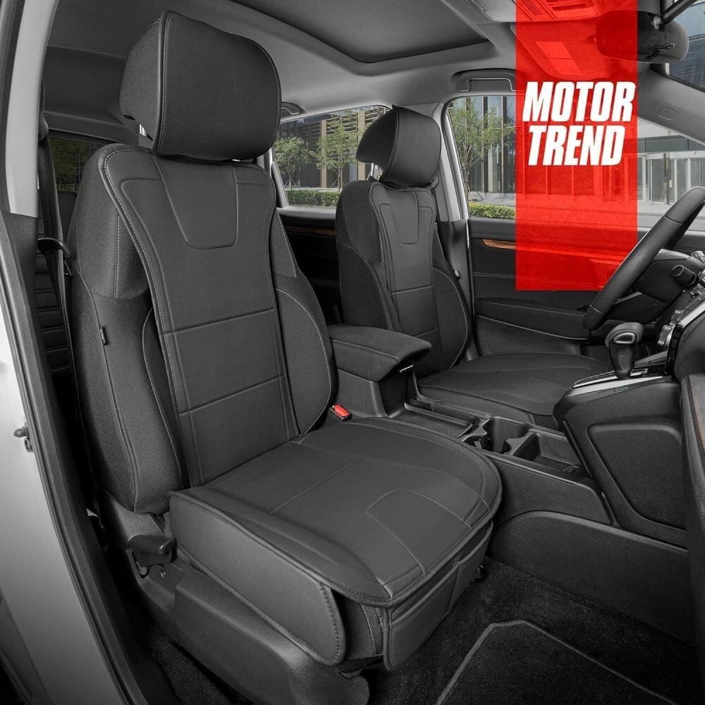 Motor Trend Faux Leather Car Seat Covers, 2 Piece Set – Premium Car Seat (Black)